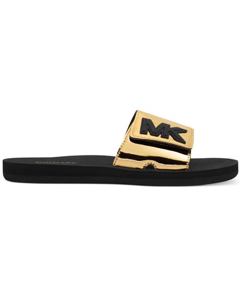 michael kors slides black and gold|Michael Kors slip on sandals.